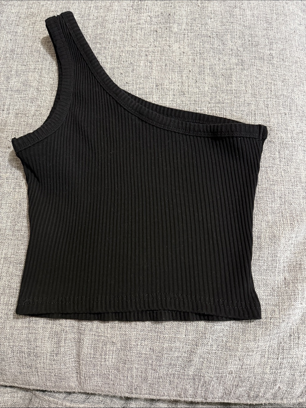 One-Shoulder Ribbed Black Crop Top